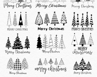 Merry Christmas Tree SVG-bundel, vakantie kerstbomen SVG, boerderij kerst gesneden bestanden voor Cricut, silhouet, png, Svg, Dxf, png.