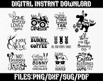 Easter SVG PNG Bundle, Happy Easter Svg, Easter Bunny SVG, Easter Shirts, Easter for Kids, Bunny Ears, Digital Download Png, Dxf, Files