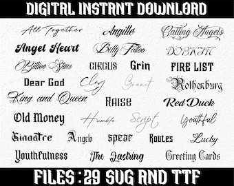 Premium Font, Tattoo Font, Tattoo TTF, Tattoo SVG, Tattoo Bundle, Tattoo Procreate, Procreate download, artist tattoo font