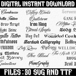 Paquete de fuentes premium para tatuajes, paquete de fuentes profesionales para tatuajes, fuentes Procreate, fuentes Cricut, fuentes de caligrafía SVG, TTF