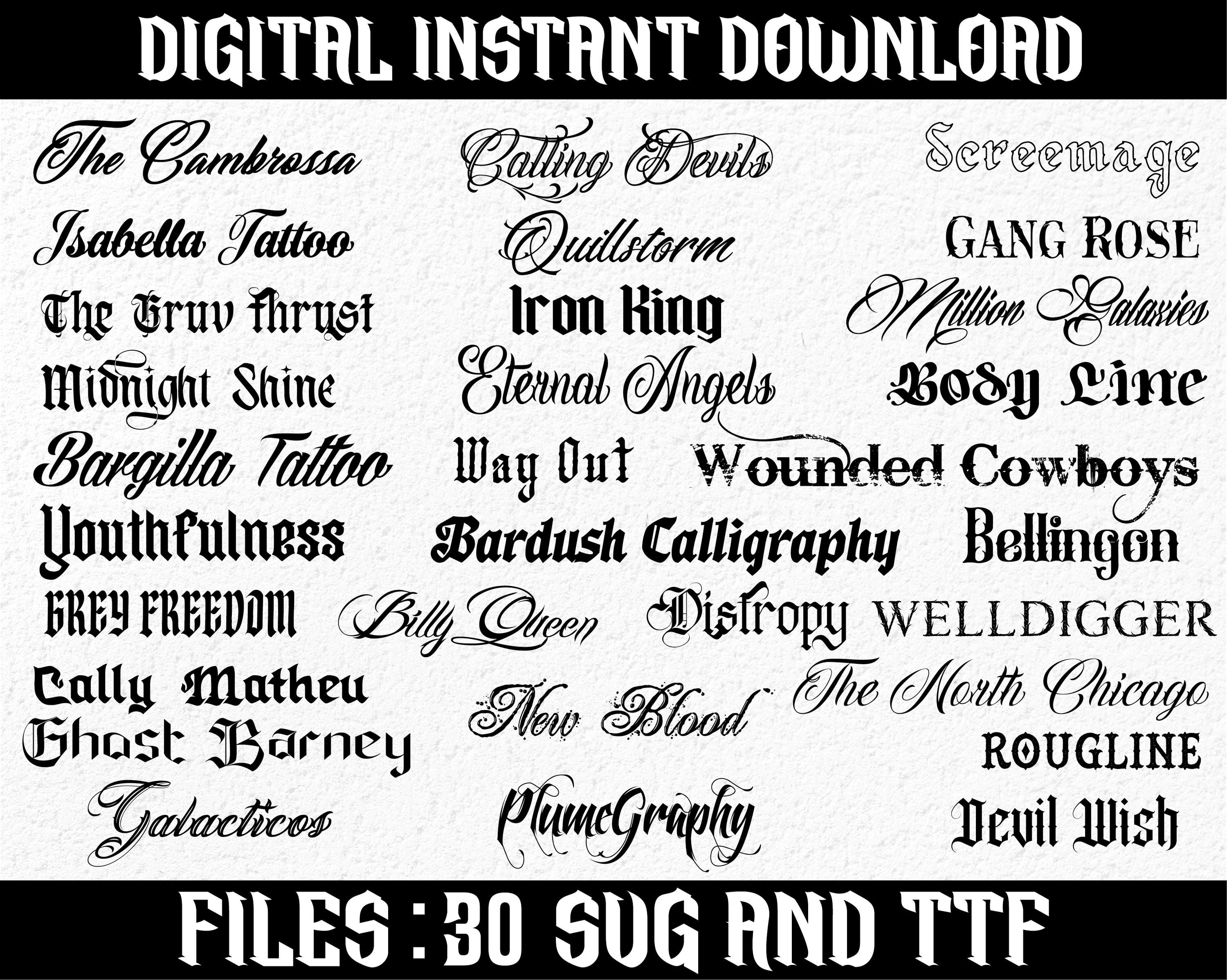 Paquete Premium de Fuentes de Tatuaje – 30 fuentes profesionales para Procreate, Cricut, SVG y TTF