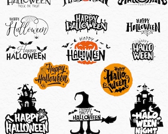 Happy Halloween Text SVG Bundle, Happy Halloween Svg, Door Hanger Designs, Halloween Cut Files for Cricut, Silhouette, Fall Decor Clipart.