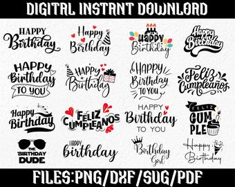 Happy Birthday plotter file svg png - lettering Cricut Design Element Silhouette Download - Feliz Cumpleanos Svg Clipart Vinyl Cut File