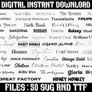 The Ultimate 50 Fonts - Font Bundle ttf svg, Cricut, Canva Font, Script Font, Digital Fonts, Procreate Fonts, Crafting font