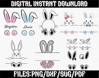 Bunny Name Frame Bundle, Easter Bunny SVG/PNG, Easter Bunny Bundle, Easter Bunny Ears SVG, Digital Download, Cut Files, Sublimation, Clipart