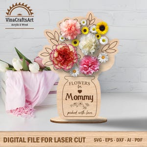 Flower Holder With Stand Svg, Mother Day Svg, Flower For Mommy Picked With Love, Mother Day Gift Svg, Mom Gift Laser Cut, Mom Glowforge File