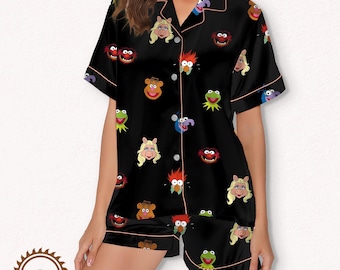 Muppet Pajamas Set, Cartoon Pajama Outfit, Gift for Muppet Fans, Kermit Animal Pajamas, Retro Cartoon Sleepwear, Gift for Muppet Fans