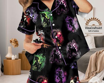 Bösewichte Halloween Satin Pyjama Set, Disney inspirierte Loungewear