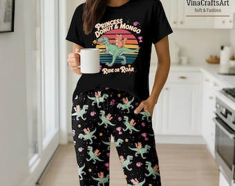 Princess Donut & Mongo Pajama Set, Dinosaur Cartoon Sleepwear