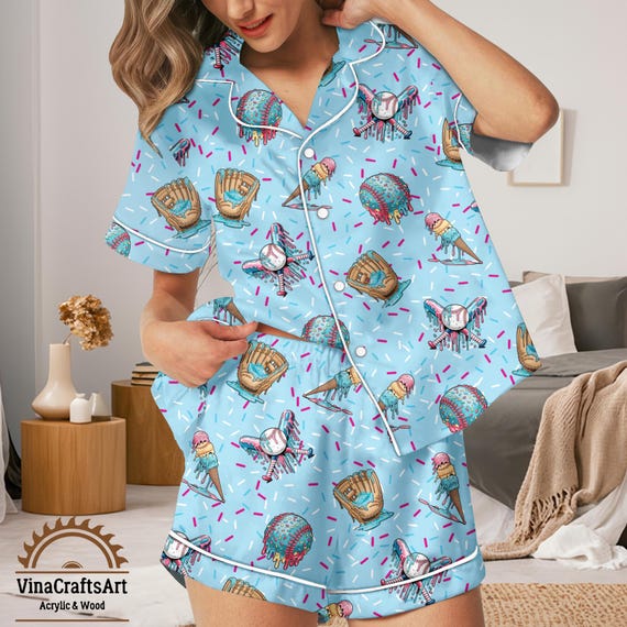 Ice Cream Baseball Pajama Set – Funny Loungewear Gift