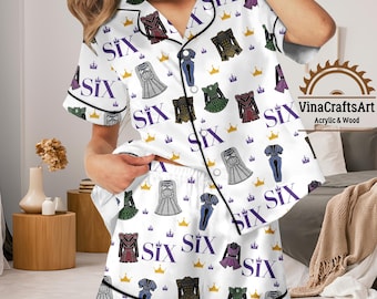 Six The Musical pyjamaset, Broadway Queen korte nachtkleding, cadeau theaterfan, Catharina van Aragon-kostuum pyjama, kroonpatroon loungewear