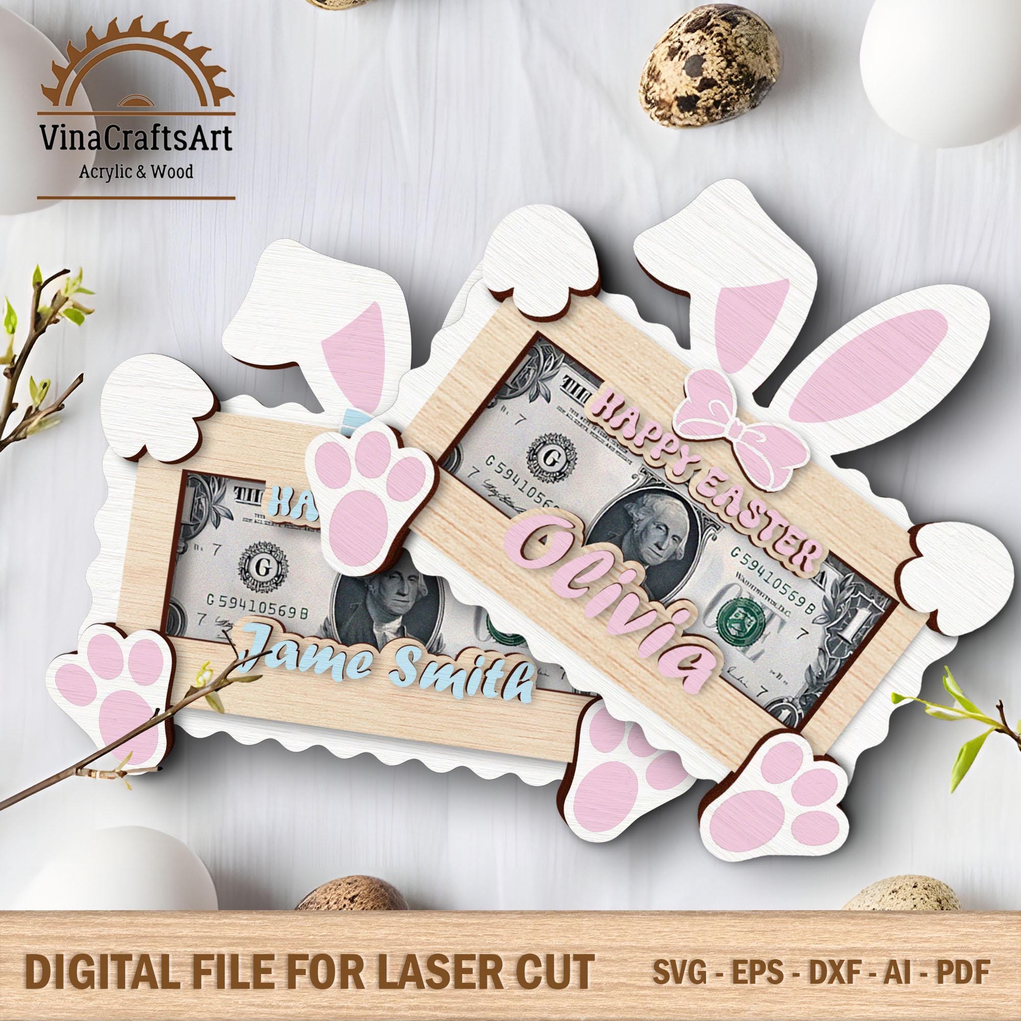 Personalized Easter Bunny Money Holder Gift, Easter Day Gifts Svg, Easter Money Holder Svg, Bunny Money Svg, Laser Cut Gift, Glowforge File
