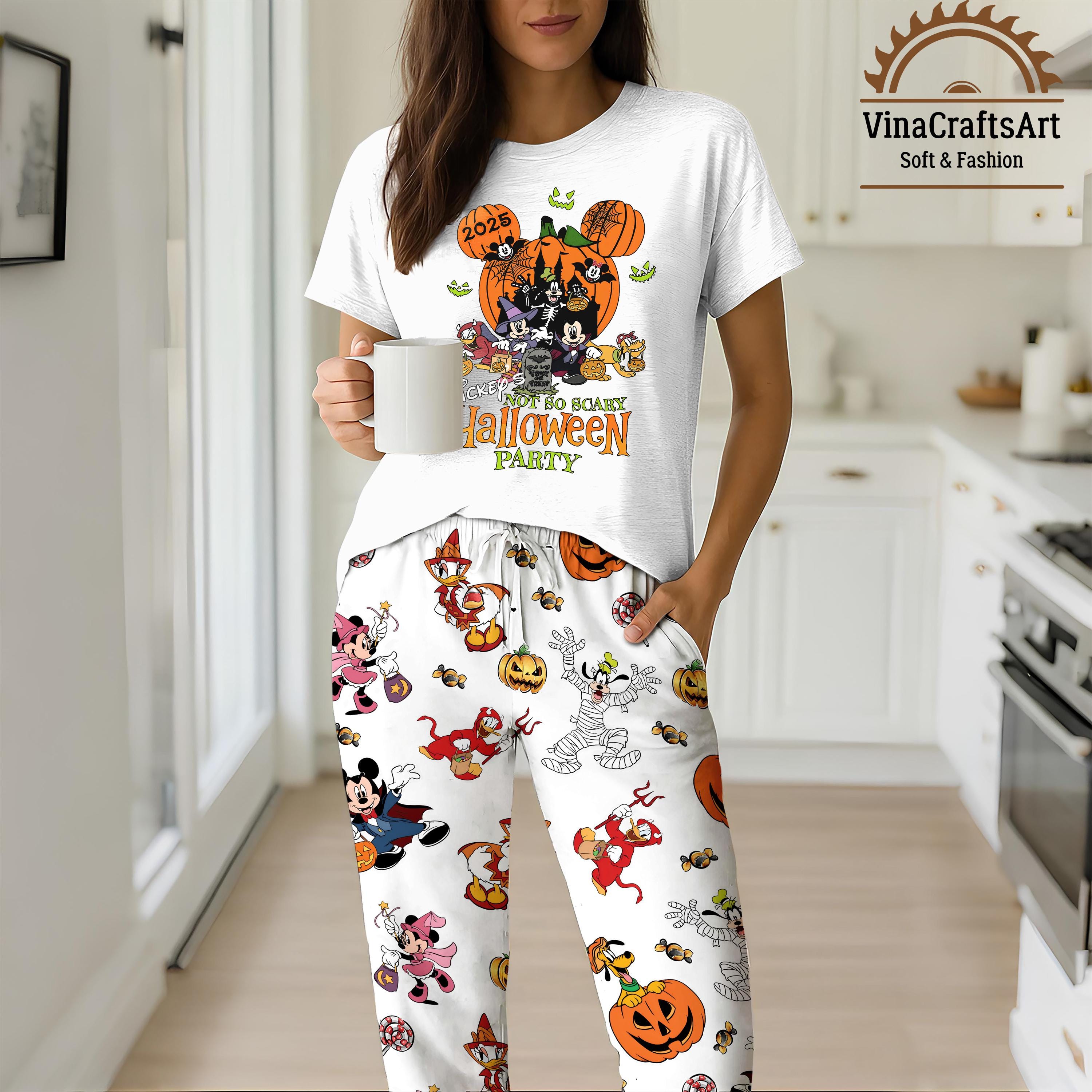 Discover Halloween Pajamas Set, Vintage Witch Broom Sleepwear, Spooky Loungewear, Cozy Fall Pajamas Gift