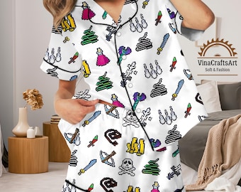 Retro Pixel Gamer Pajama Set – Geeky Nightwear Gift