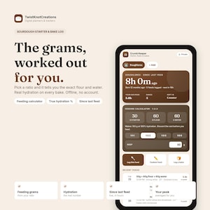 Aplicación para registrar el horneado de la masa madre / Calculadora de proporción de alimentación, hidratación real (sin conexión)