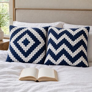 C2C Geometric Diamond Cushion Cover Crochet Pattern, Two Designs, Chevron Pillow Pattern, Modern Home Decor, 16x16 Cushion Case