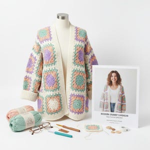 Grandma Square Cardigan Häkelanleitung – Multi Size Cozy Sweater PDF Tutorial