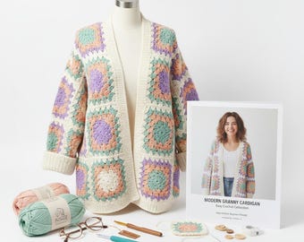 Granny Square Cardigan Crochet Pattern – Multi Size Cozy Sweater PDF Tutorial