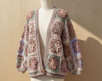 3D Flower Granny Square Cardigan Crochet PDF Pattern