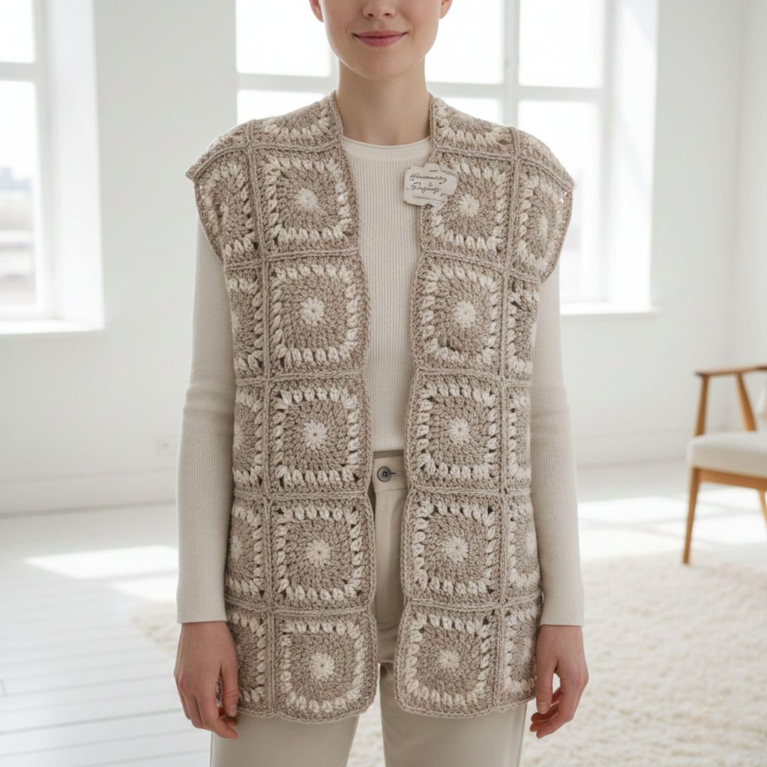 Open Vest Pattern Granny Square Vest Crochet Pattern PDF Two Tone Sleeveless Open Front ...