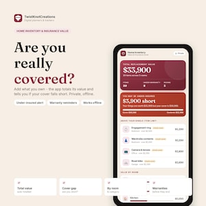 Home Inventory App for Insurance | Total Value, Under-Insured Alert, Warranty Reminders, Room by Room | Offline, Private, No Account