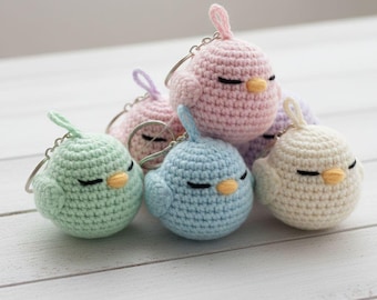 Sleepy Bird Keychain Amigurumi Crochet Pattern (PDF)