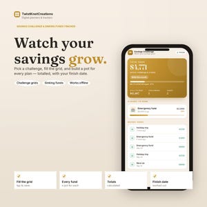Savings Challenge Tracker App | 52 Week, 100 Envelope, Sinking Funds (Digital Download)