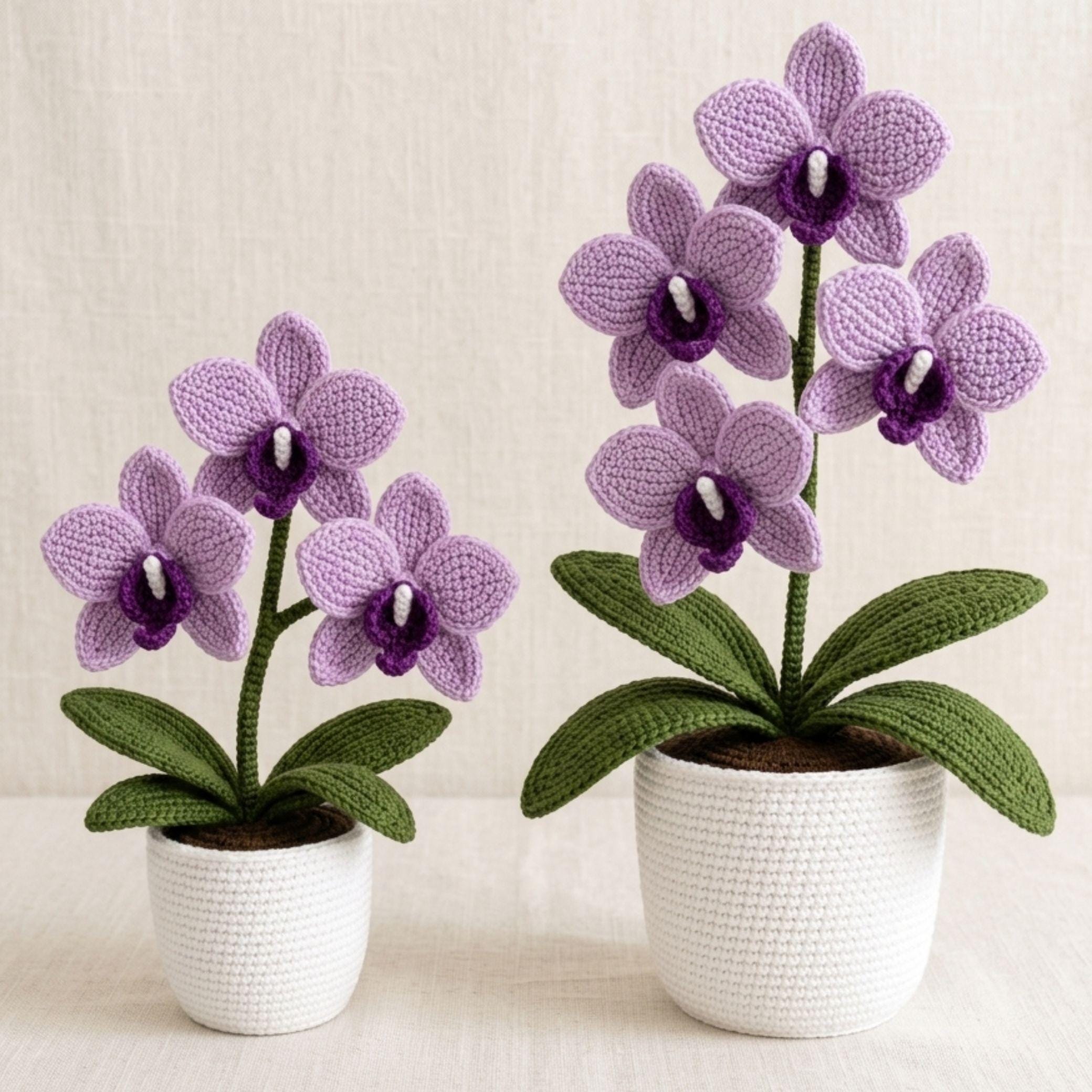 21 Orchid Crochet Patterns to Stitch Elegant Blooms for Home Decor and Gifts 8 Crochet Orchid Potted Plant Home Decor