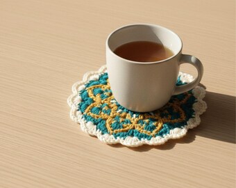 Floral Mandala Crochet Coaster Pattern | Raised Lattice Motif (PDF)