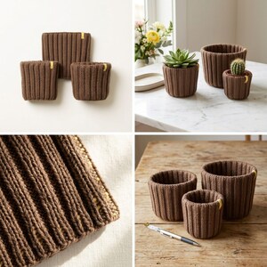 Crochet Plant Pot Cozy Pattern Bundle 3 Sizes PDF Beginner Ribbed Mocha Planter
