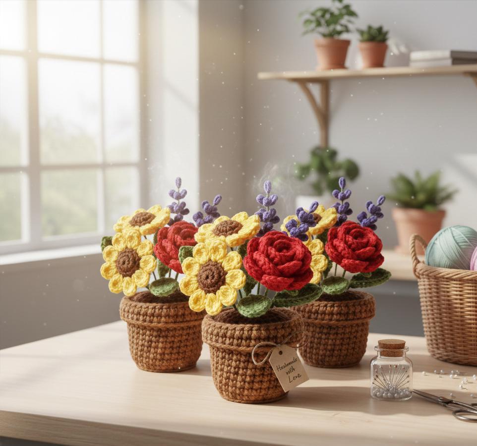 かぎ針編みの鉢植えの花 - Etsy 日本