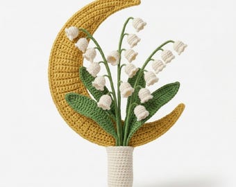 Motif de bouquet de muguet au crochet, croissant de lune floral PDF (conditions britanniques)