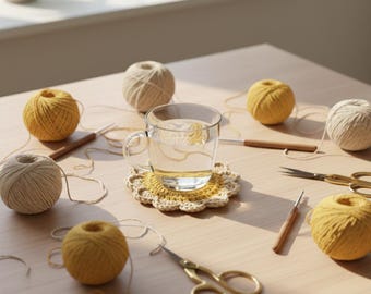 Patrón de crochet para posavasos de girasol • Tutorial fácil de posavasos de flores en PDF • Apto para principiantes