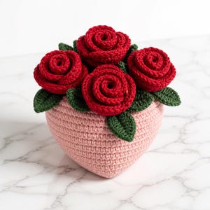 Virkat hjärtmönster för kruka i PDF-format, romantisk rosenträdgård, amigurumi till alla hjärtans dag-present, 2 storlekar, nedladdning