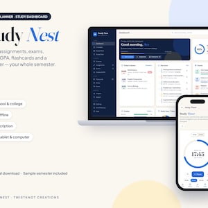 Study Nest Student Planner, GPA Calculator, Assignment Tracker (Digital Download)