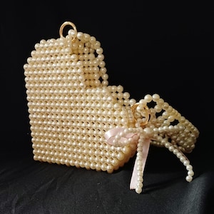 Beaded bag for wedding, heart bag pearl beads handbag Luxury bead bag, valentine's day gift for wife, crystal bag, elegant evening bag