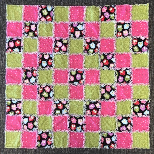 Pink Green Owl Baby Toddler Rag Quilt Blanket