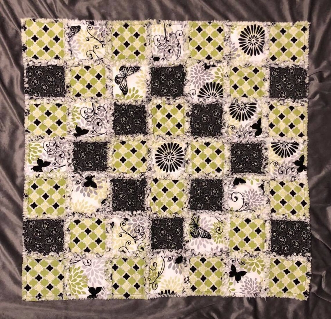 Green Butterfly Rag Quilt Security Blanket Set - Etsy