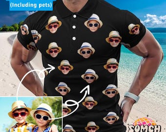 Custom Face Polo Shirt, Personalized Photo Golf Shirt, Father's Day Gift
