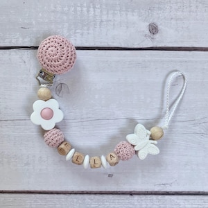 Pacifier chain with name wooden girl flower personalized