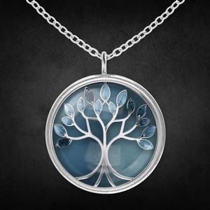 Tree of Life Necklace Silver Blue