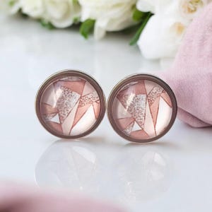 Stud earrings in rose gold with pattern earrings stainless steel jewelry pink white women girls gift