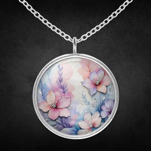 Collier fleur avec pendentif argent rose violet