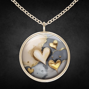 Necklace heart gold gray jewelry gift