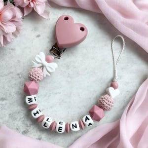 Pacifier chain with name girl silicone personalized old pink