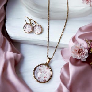 Jewelry set earrings necklace stainless steel rose gold flowers gift women
