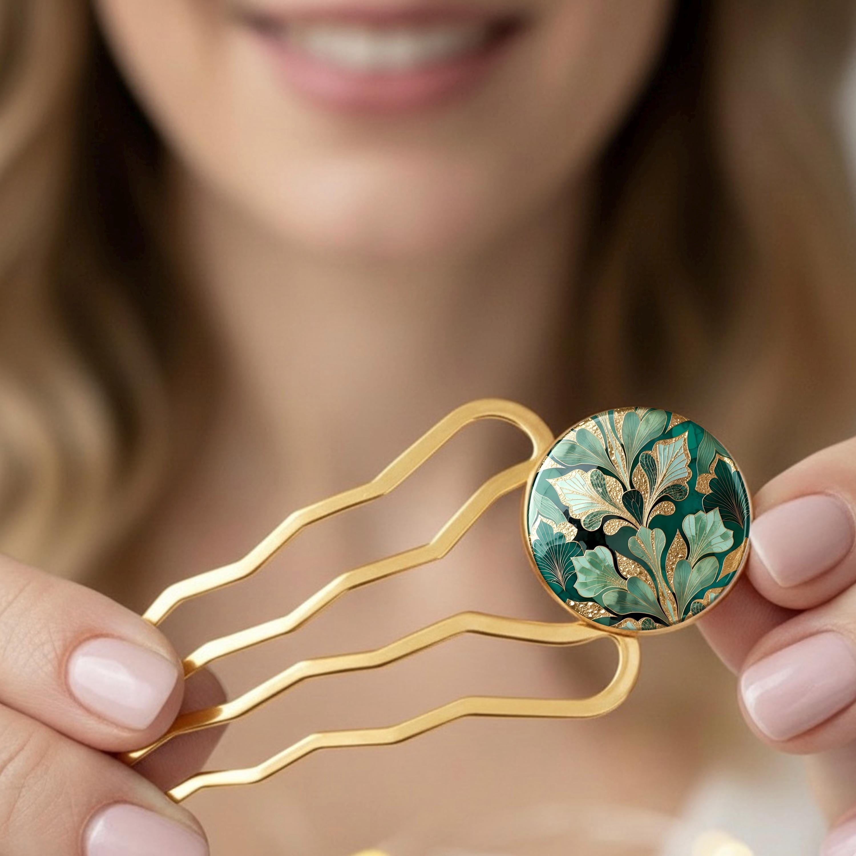 Hairpin, Hair Fork, Gold, Green, Hair Stick, Woman, Metal - Etsy