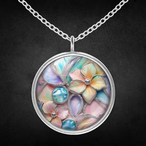 Necklace 925 Sterling silver silver flowers colorful