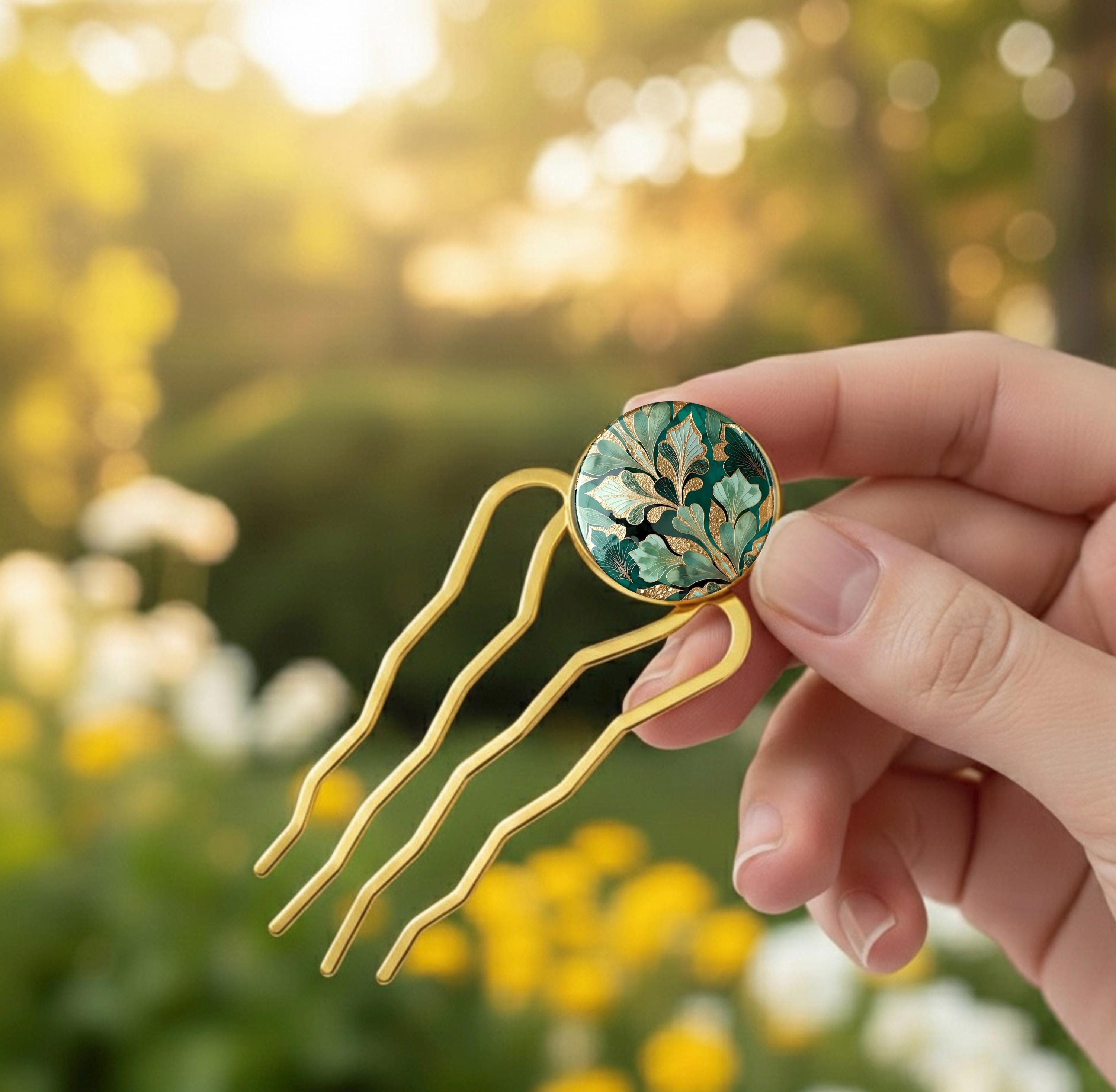 Hairpin, Hair Fork, Gold, Green, Hair Stick, Woman, Metal - Etsy