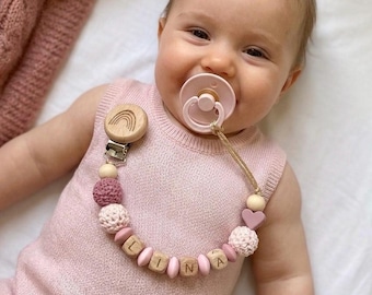 Schnullerkette personalisiert mit Namen Mädchen rosa